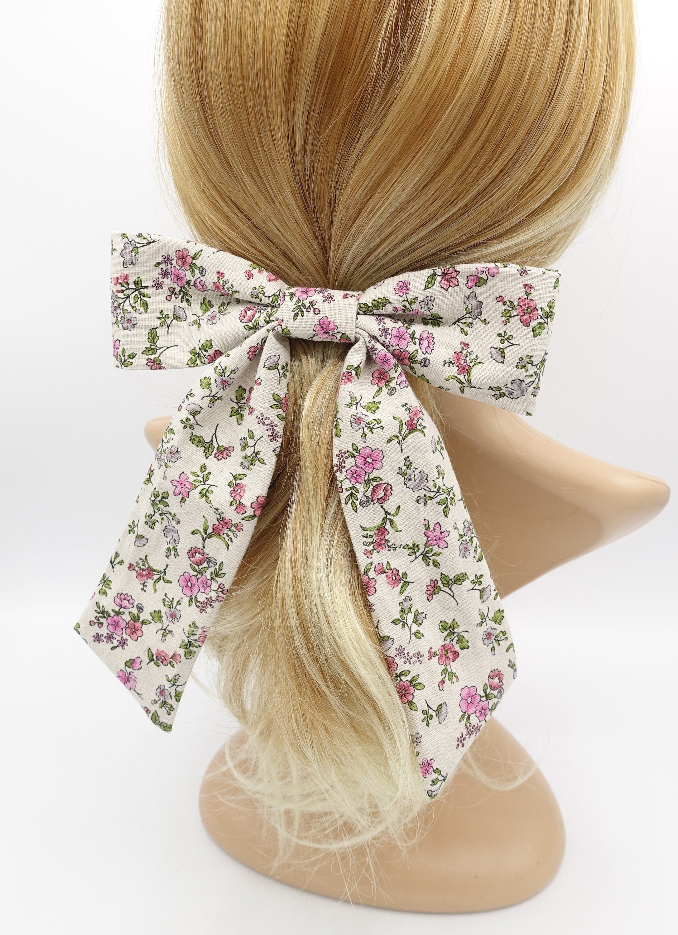 VeryShine Floral Cotton Hair Bows for Women Beige