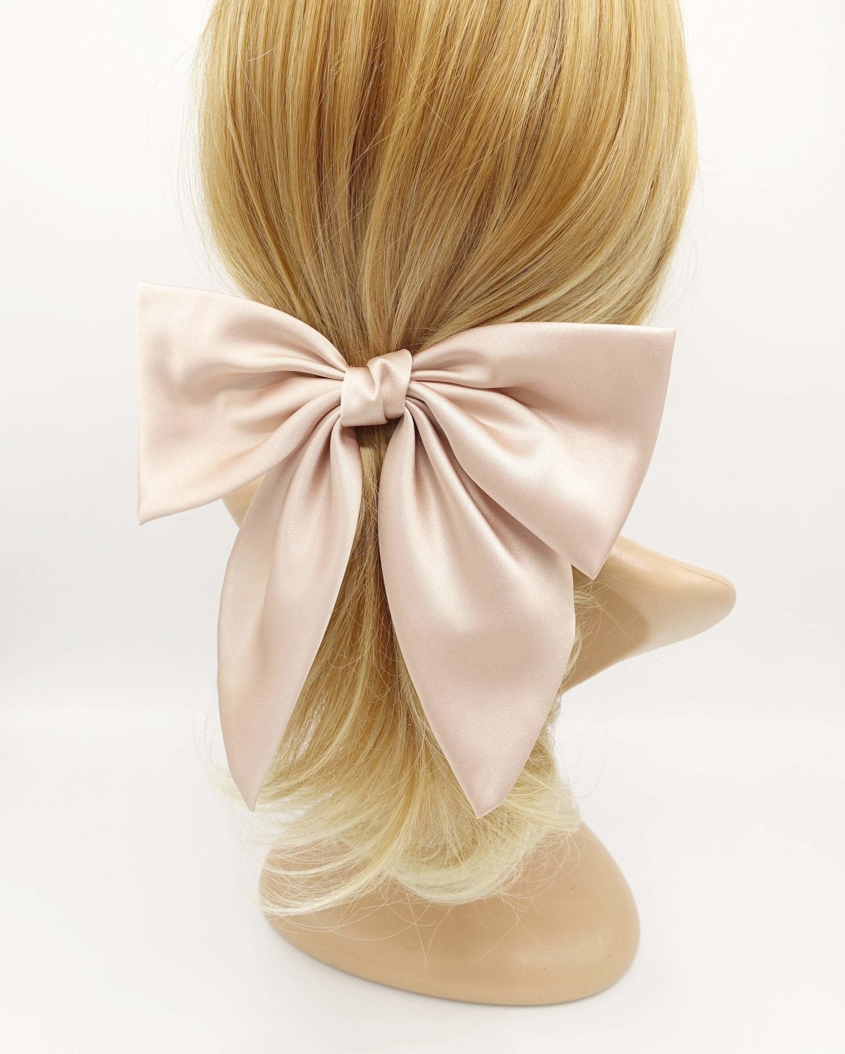 satin hair bow regular size pointed tail glossy hair accessory