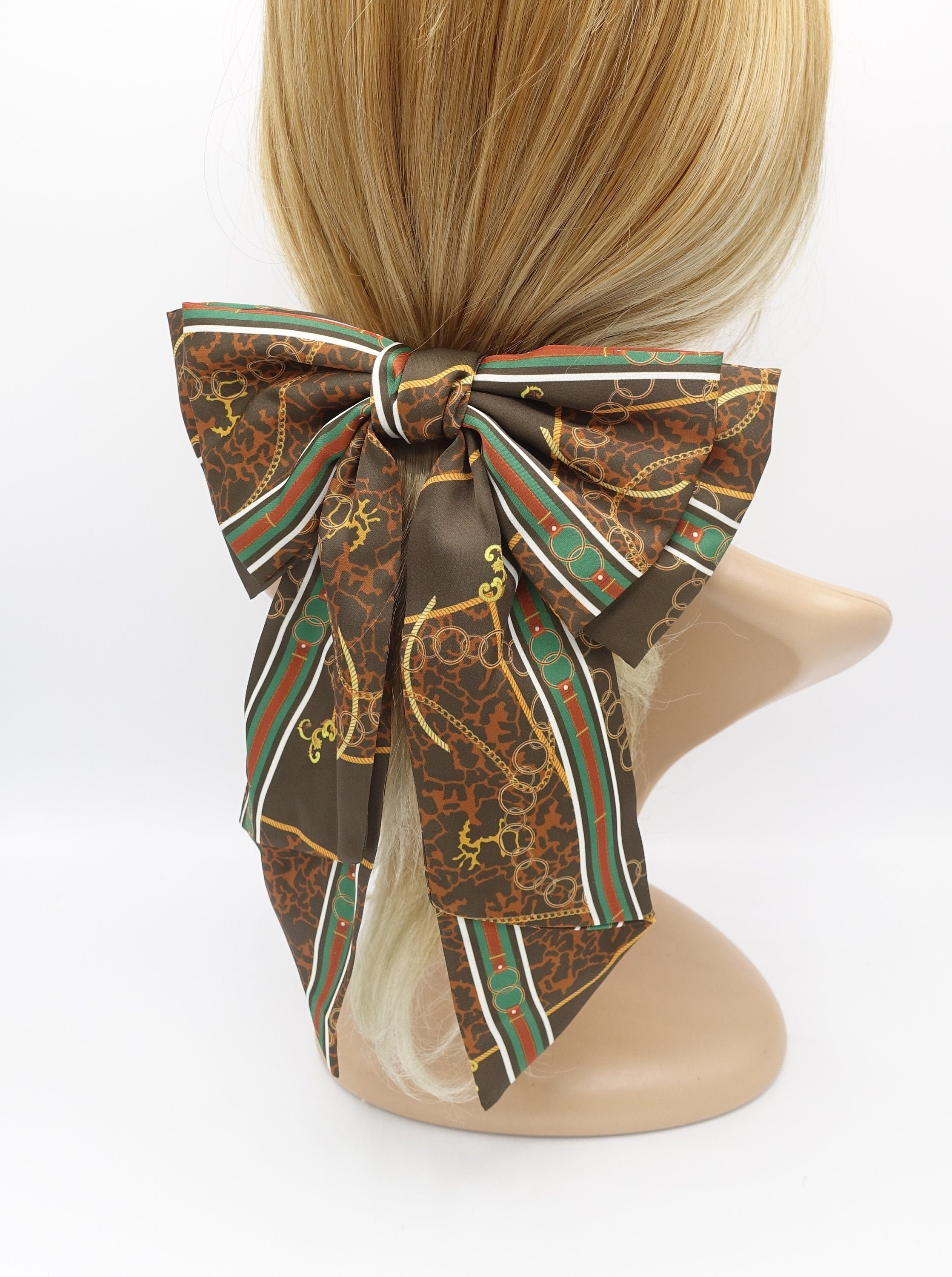 belt chain print hair bow satin overesized bow french hair