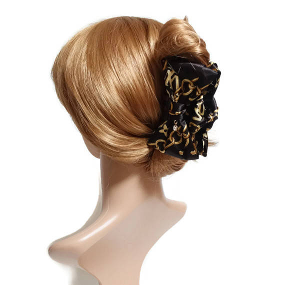Handmade Chain Print Satin Hair Bow Hair Claw Clip Women –
