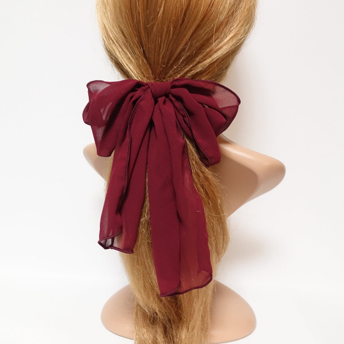 Rhinestone Velvet Double Bow Knot Hair Elastic Tie Ponytail Holder Brown