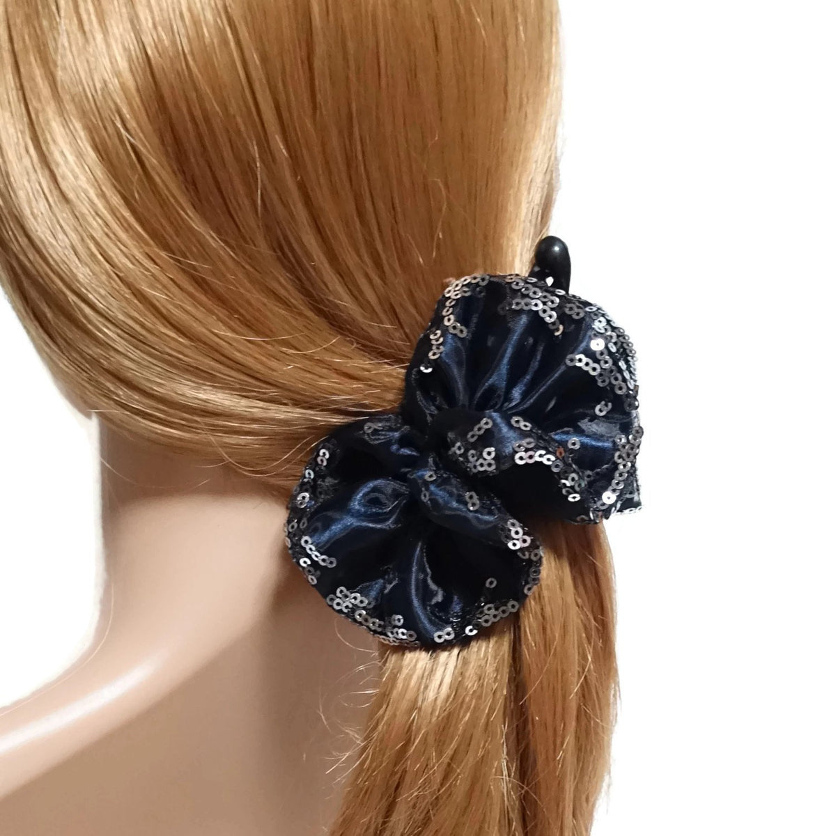 Meshed satin hair bow Banana clip Spangle Trim Bow Hair Clip Women