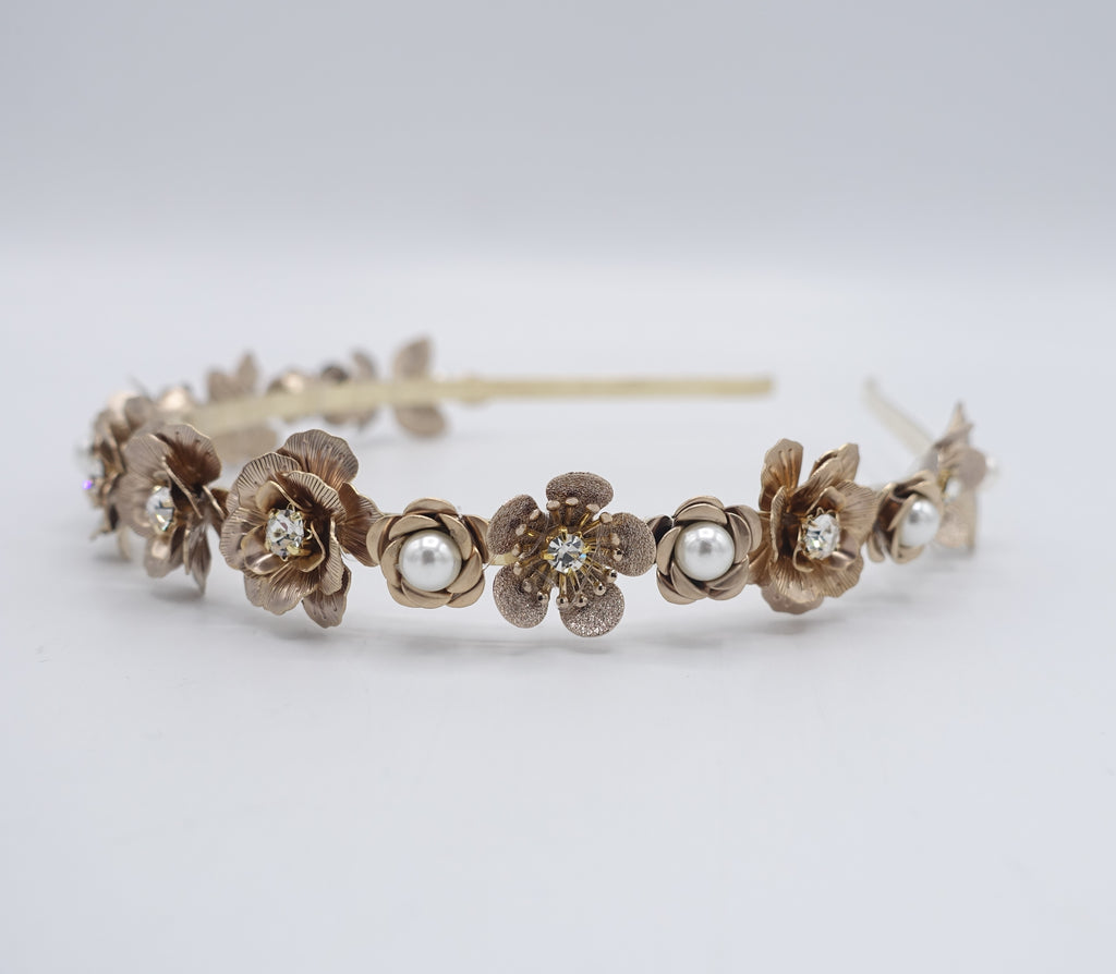 dünnes Brautstirnband Metallperlenblumenhaarband für Frauen