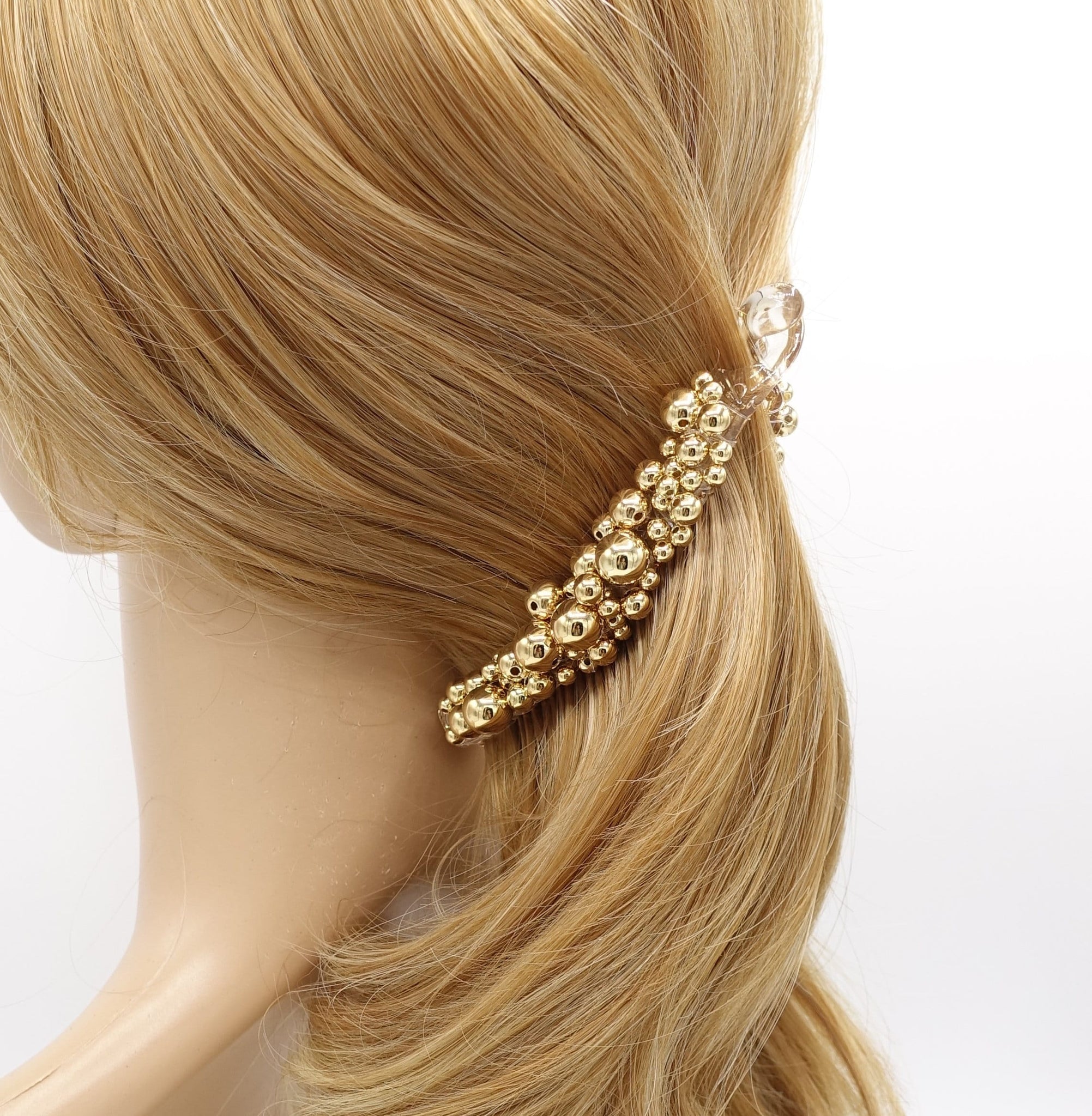 beaded banana hair clip, metal ball banana clip for women