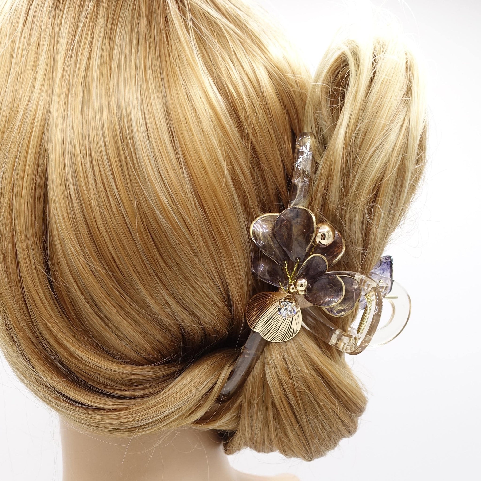 flower hair claw, handmade hair claw, embellished hair claw for women