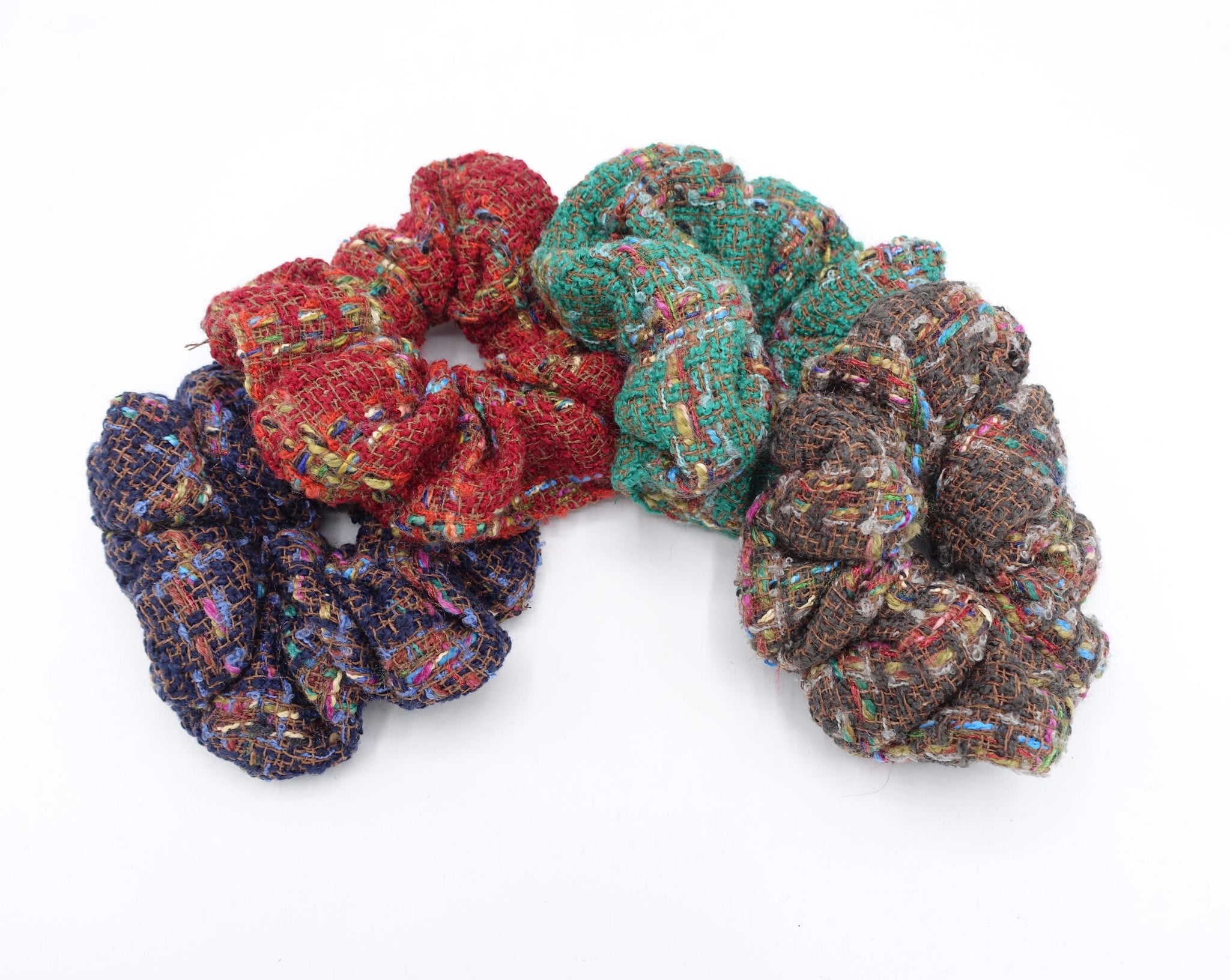 tweed scrunchies, thick scrunchies, Fall Winter hair elastic for women