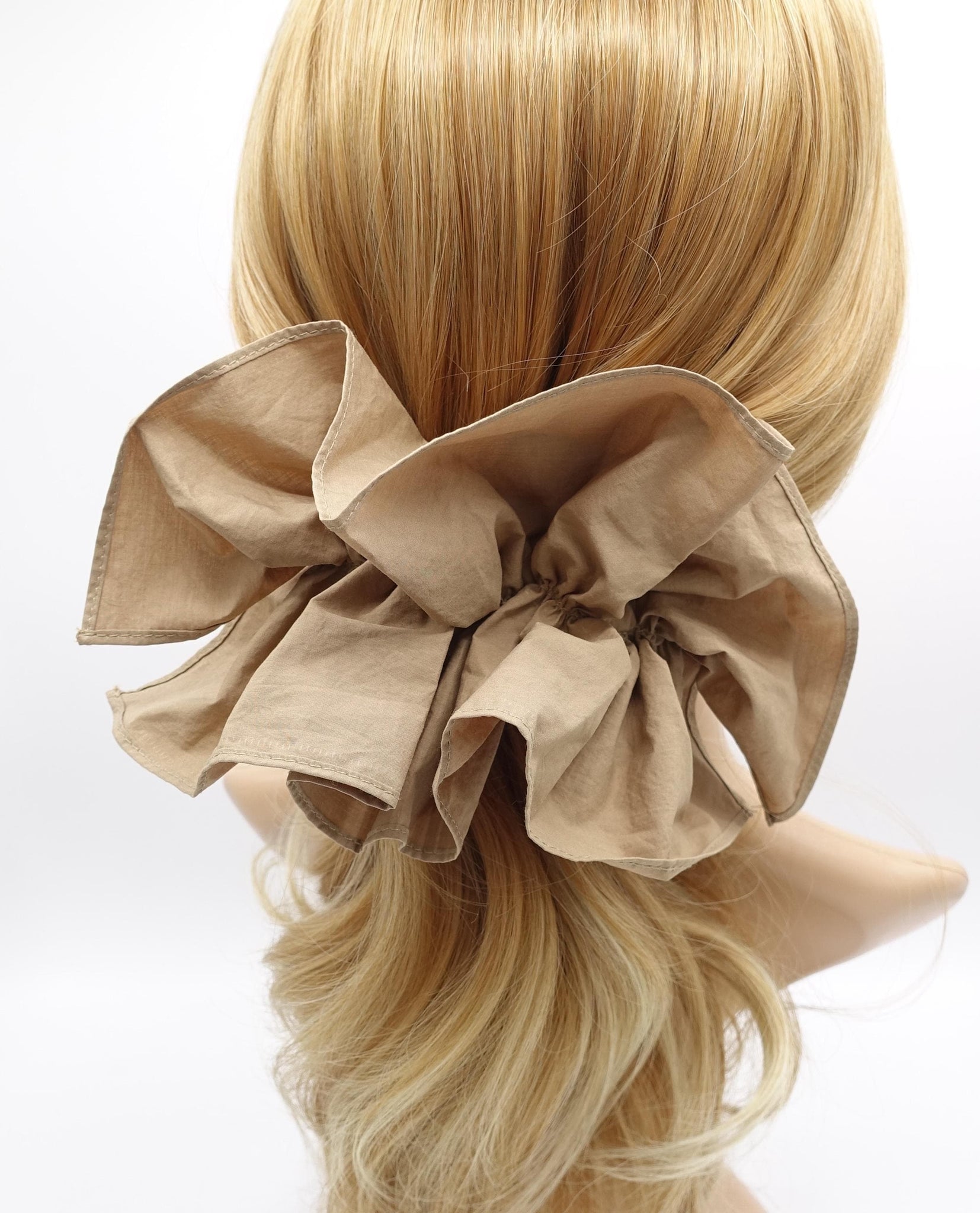 veryshine.com Barrette (Bow) Beige scrunchies hair barrette, ruffle bow hair barrette for women