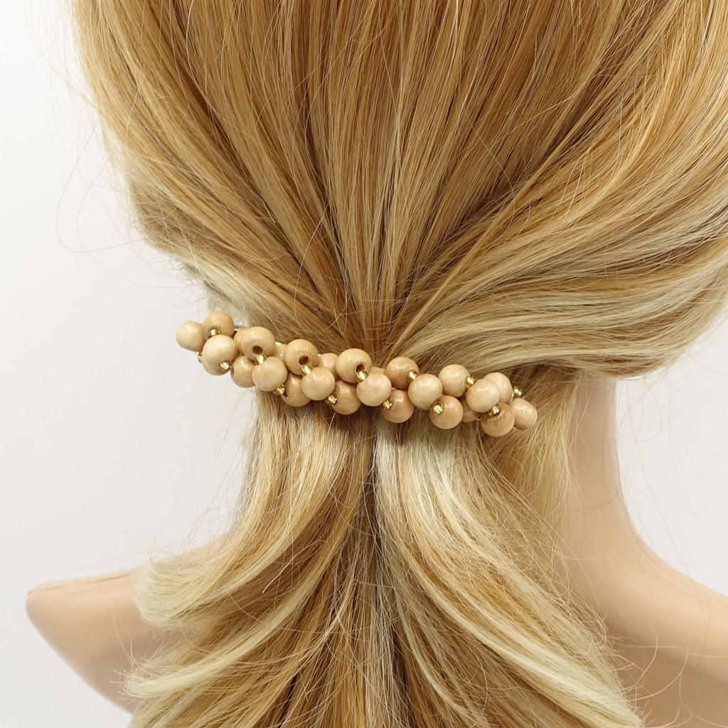 veryshine.com Barrette (Bow) Beige wood ball hair barrette