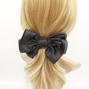 veryshine.com Barrette (Bow) Black satin pleated hair bow multi-layered Spring Summer basic hair bow for women