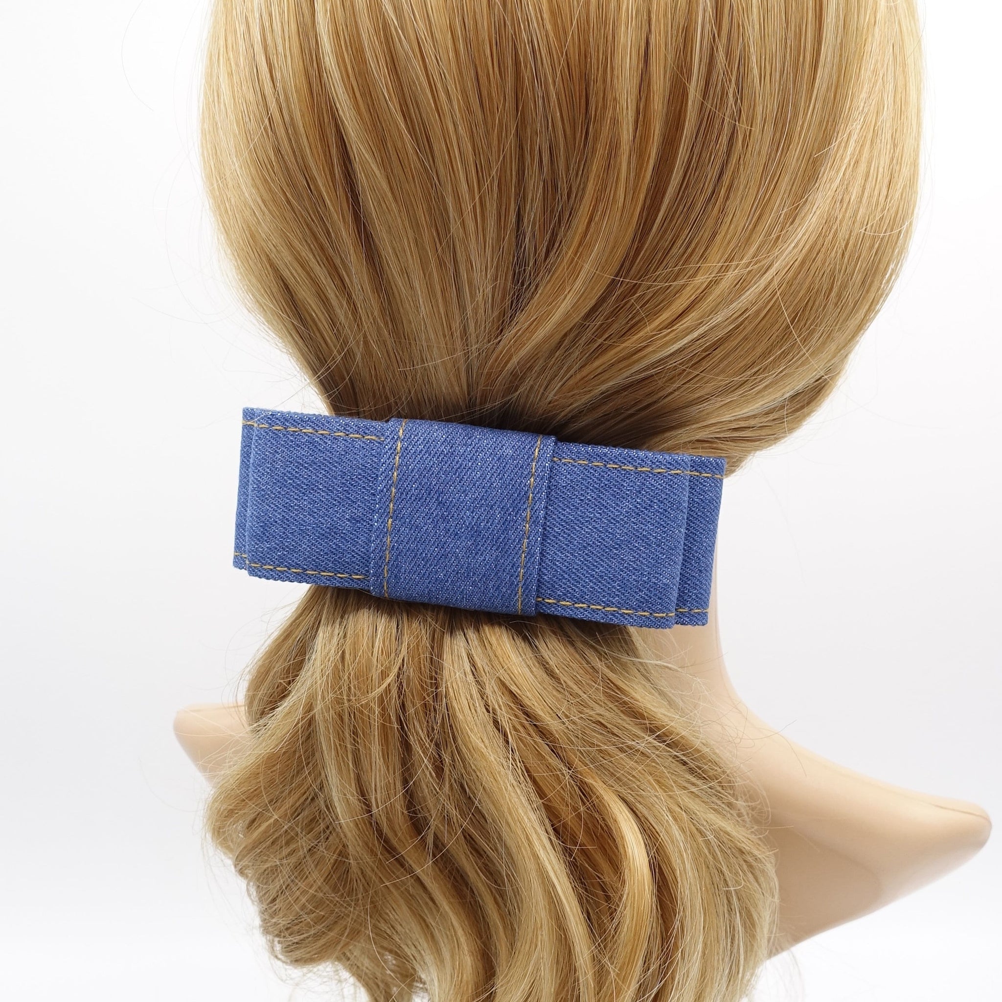 veryshine.com Barrette (Bow) Blue denim hair bow, flat hair bow, VeryShine hair bow for women