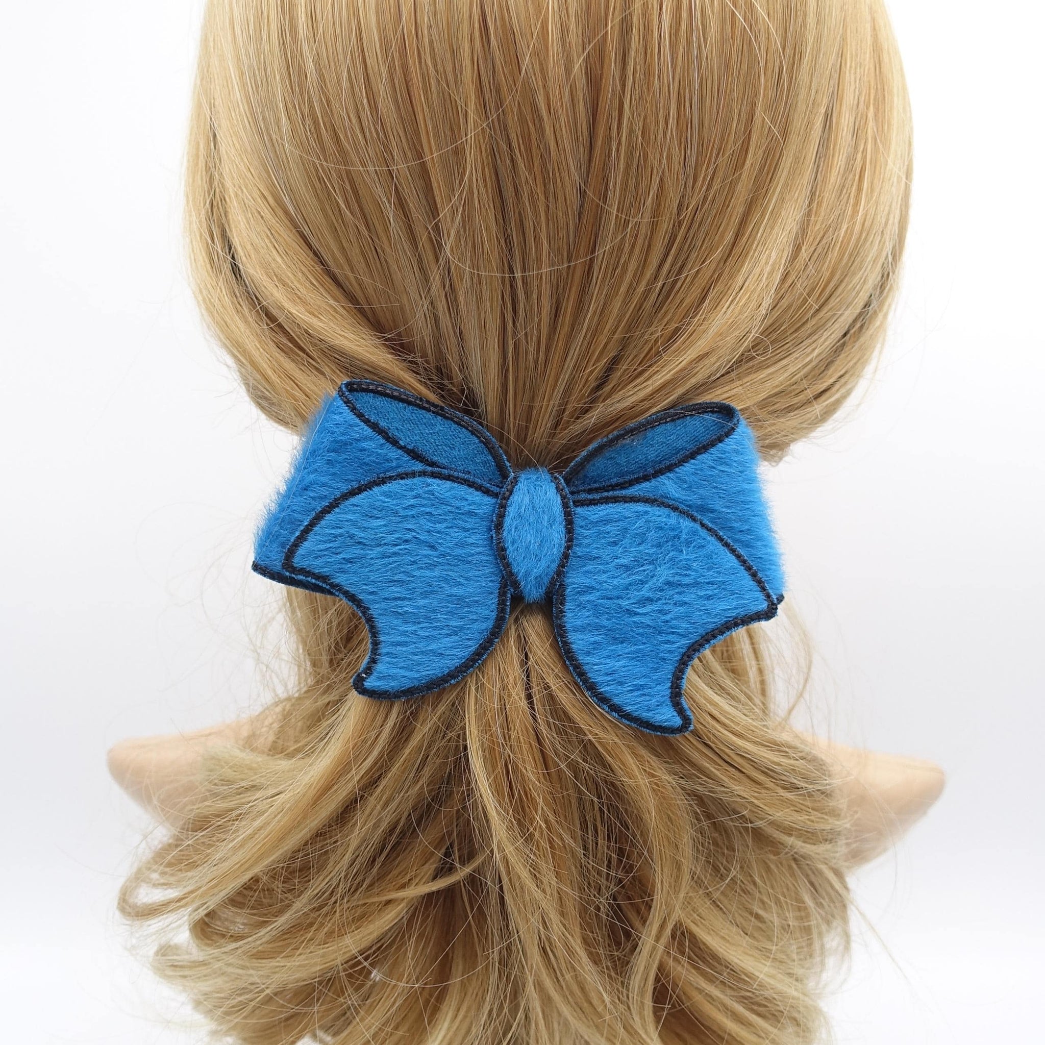 veryshine.com Barrette (Bow) Blue fur hair bow, alpaca fur hair bow for women