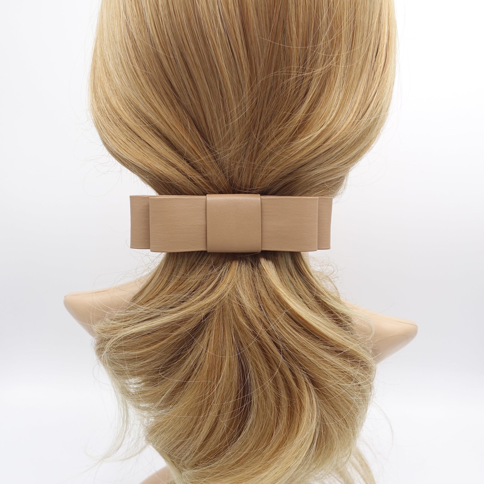 veryshine.com Barrette (Bow) Camel beige Artificial Leather Bow Hair Slide French Barrette Women Hair Accessory