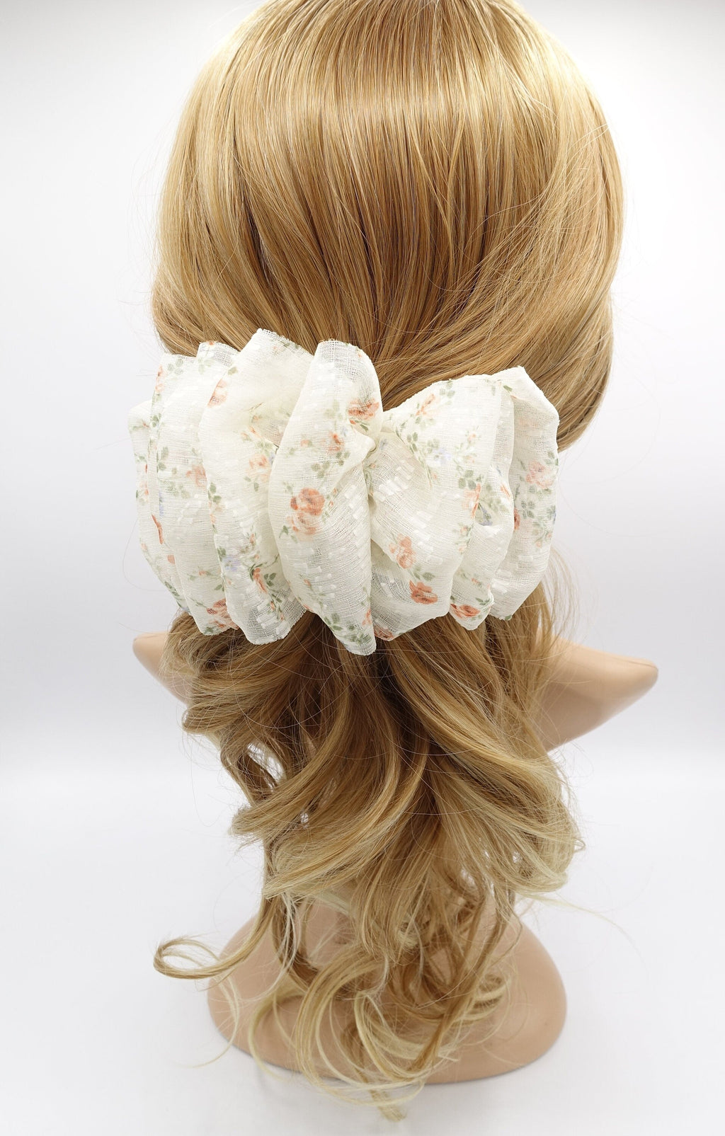 veryshine.com Barrette (Bow) Cream white chiffon floral ruffle hair bow for women