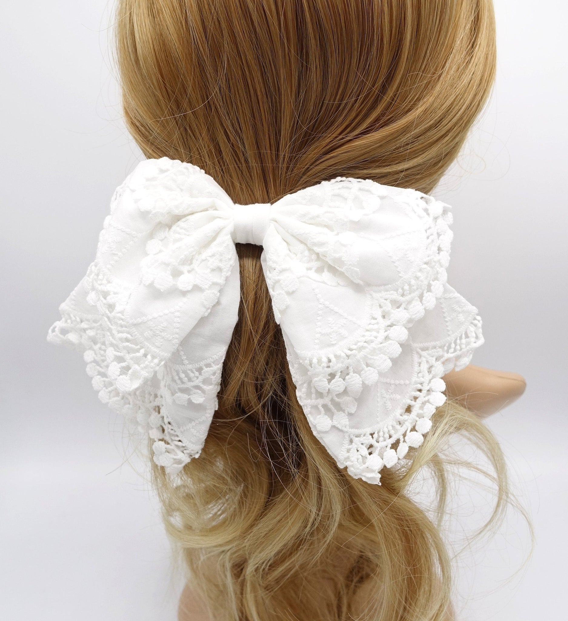 veryshine.com Barrette (Bow) Cream white lace hair bow for women