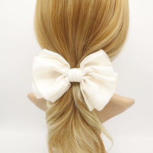 veryshine.com Barrette (Bow) Cream white satin pleated hair bow multi-layered Spring Summer basic hair bow for women