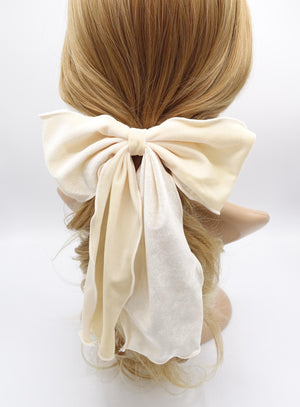 veryshine.com Barrette (Bow) Cream white velvet lettuce hem layered hair bow for women