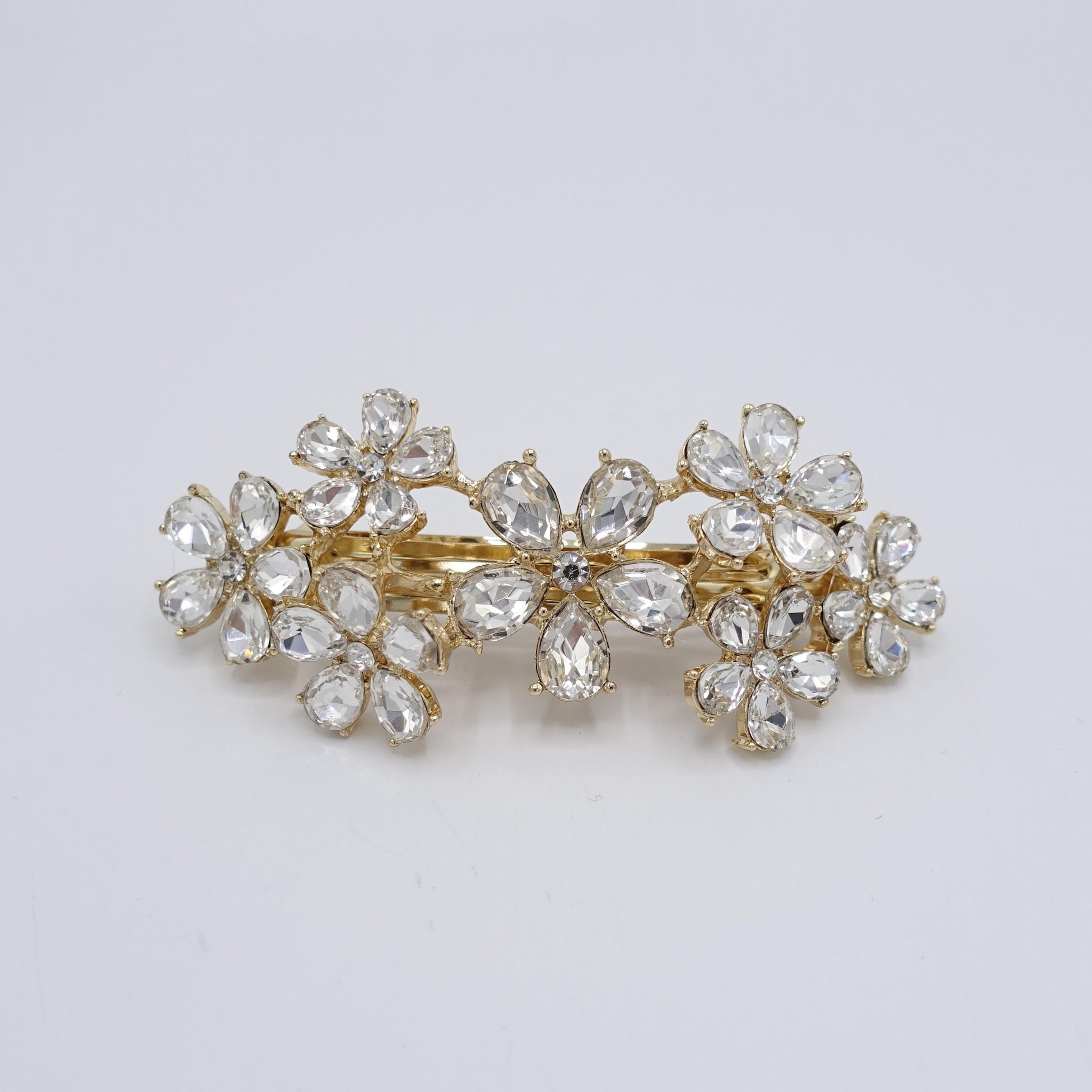 veryshine.com Barrette (Bow) Gold rhinestone flower hair barrette, 7 flower hair barrette, bling hair barrette for women