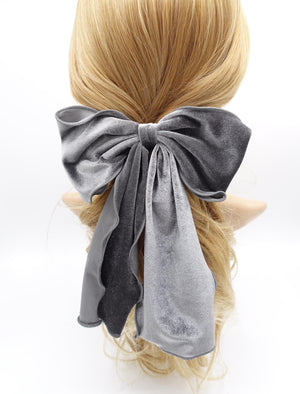 veryshine.com Barrette (Bow) Gray velvet lettuce hem layered hair bow for women