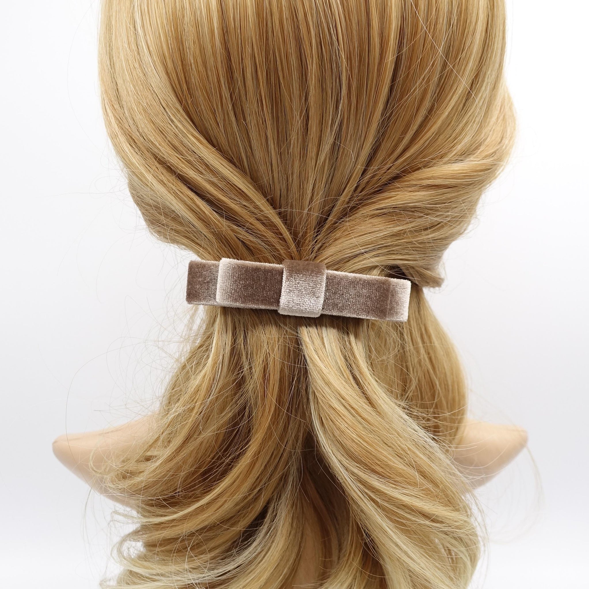 veryshine.com Barrette (Bow) Mocca beige flat velvet hair bow, small velvet hair barrette