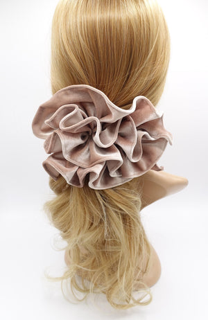 veryshine.com Barrette (Bow) Mocca beige velvet ruffle bow barrette for women