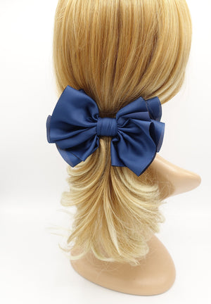 veryshine.com Barrette (Bow) Navy satin pleated hair bow multi-layered Spring Summer basic hair bow for women