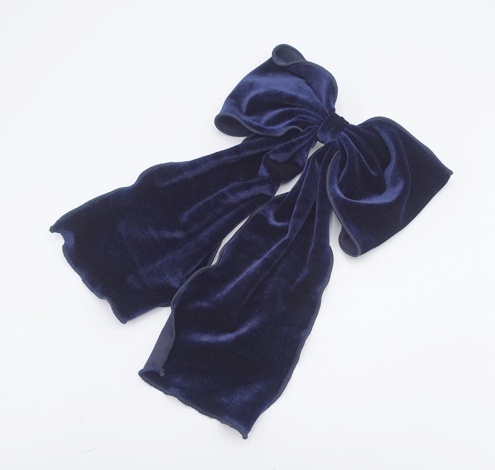 veryshine.com Barrette (Bow) Navy velvet lettuce hem layered hair bow for women