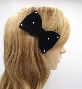 veryshine.com Barrette (Bow) Pearl basic velvet bow, velvet bow hair clip, pearl bow clip for women
