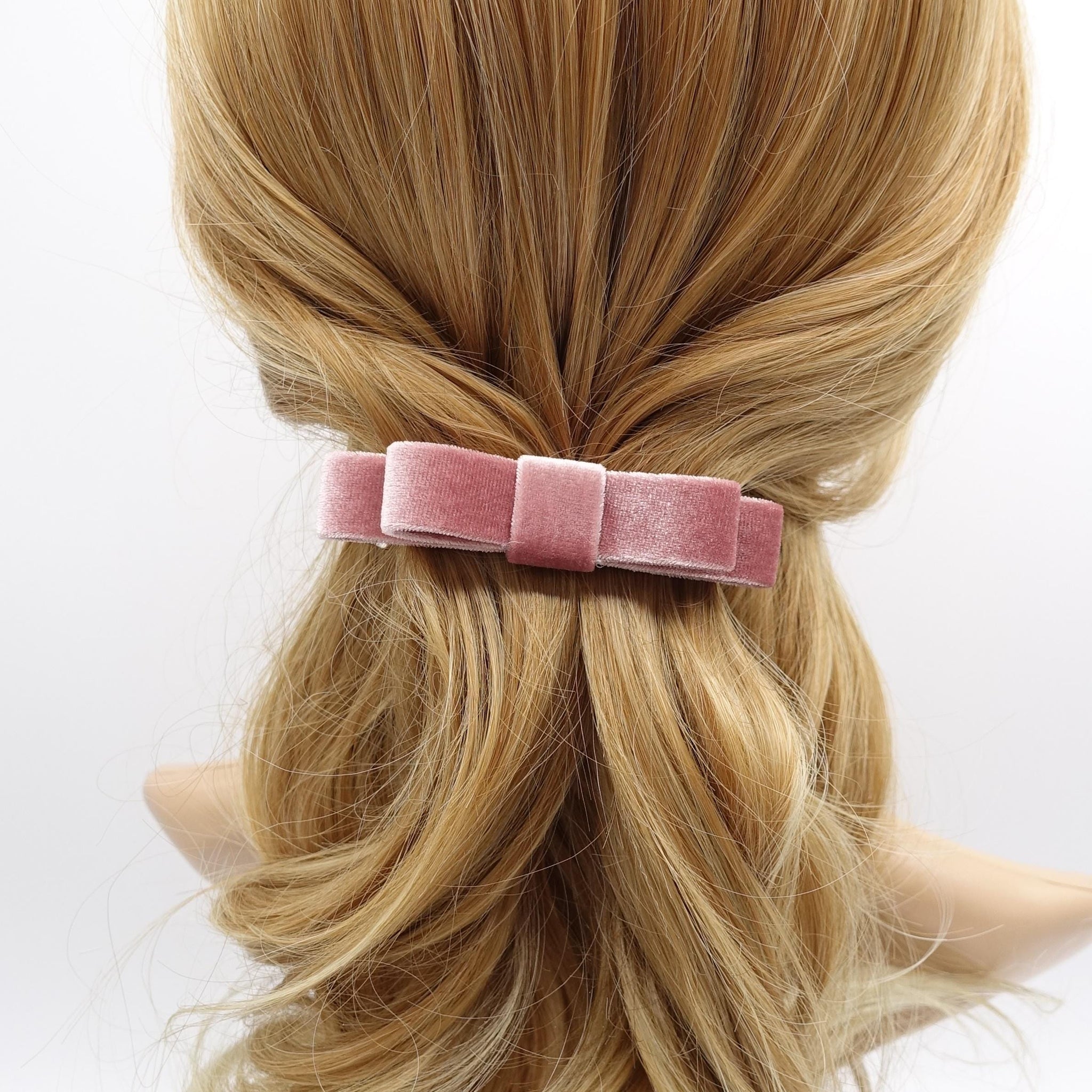 veryshine.com Barrette (Bow) Pink flat velvet hair bow, small velvet hair barrette