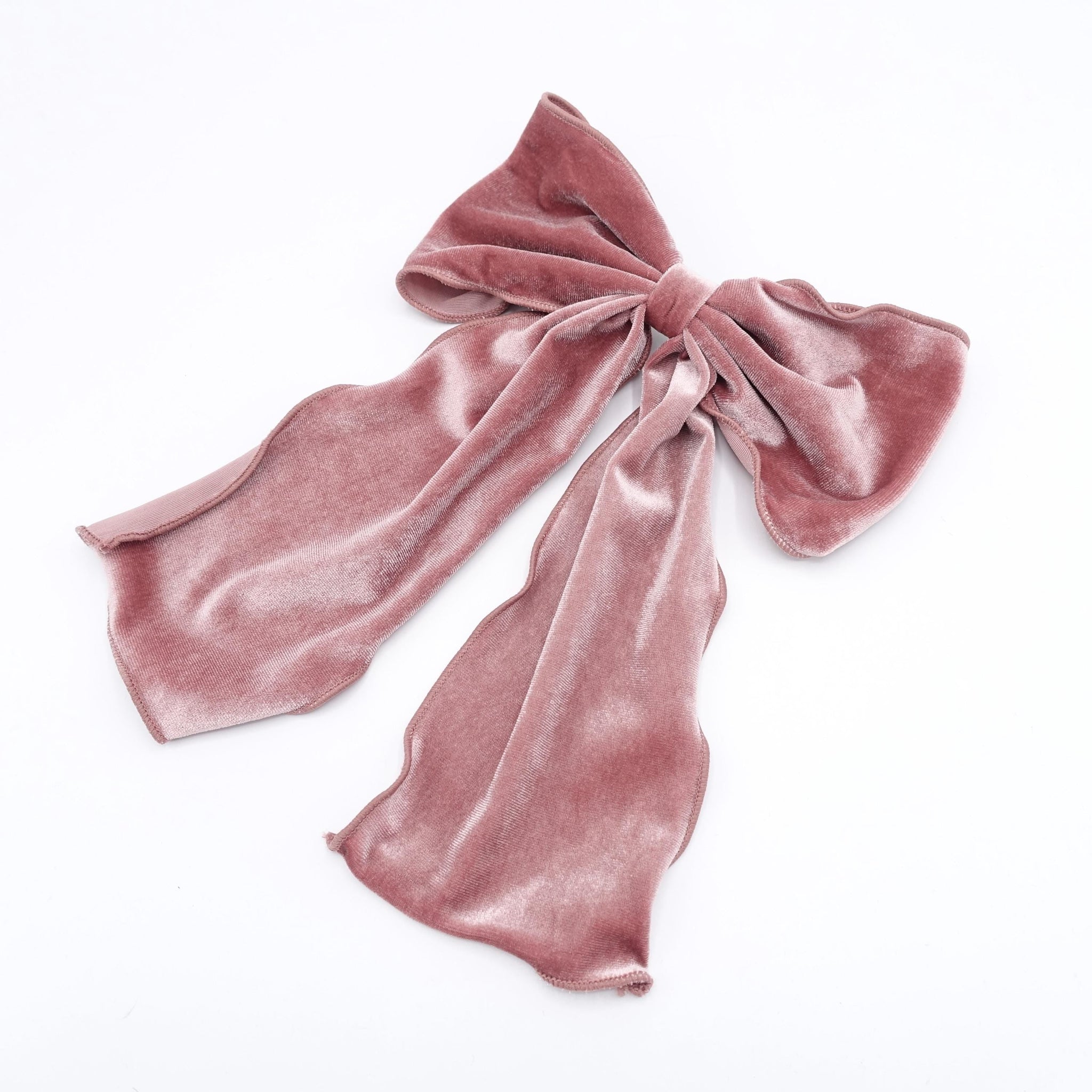 veryshine.com Barrette (Bow) Pink velvet lettuce hem layered hair bow for women