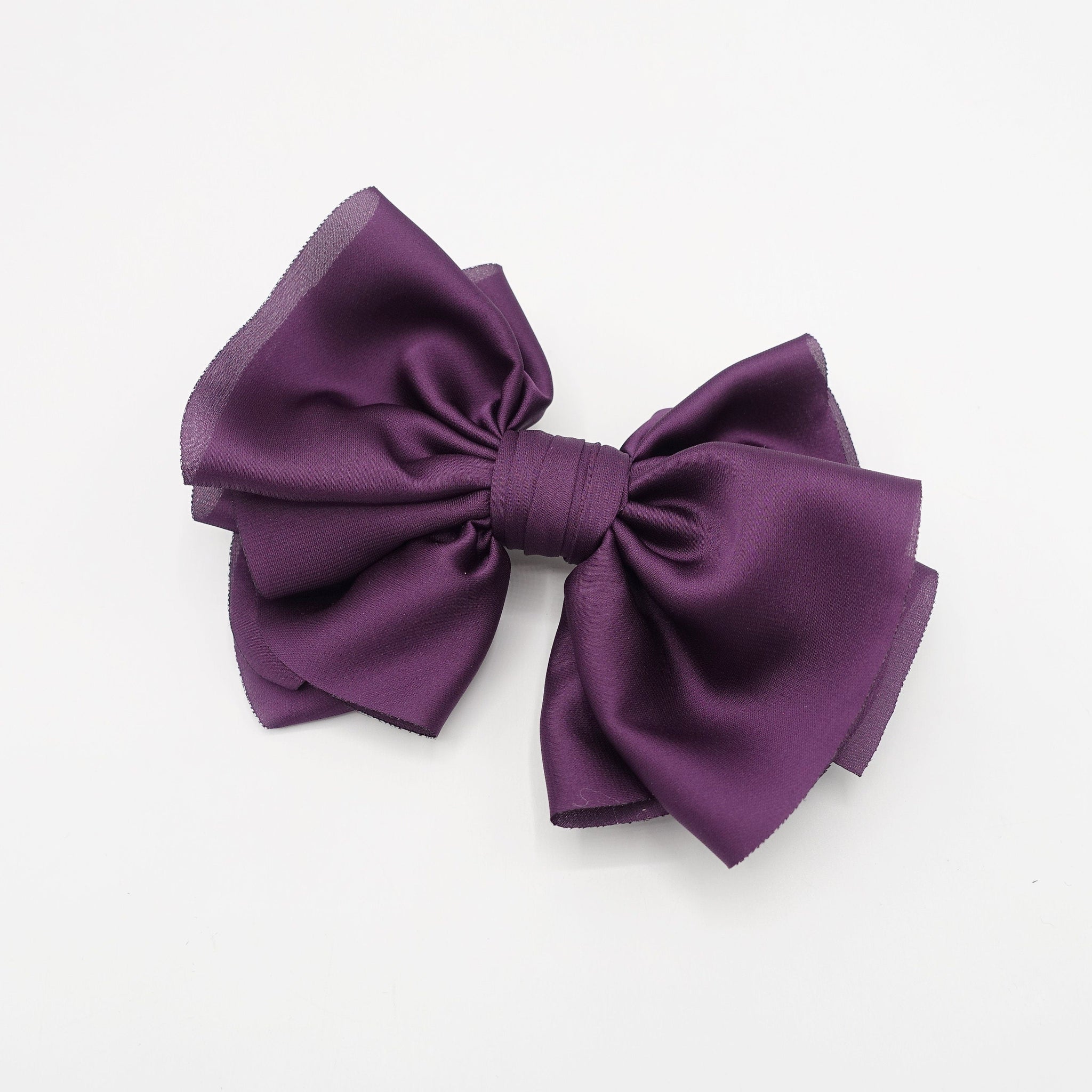 veryshine.com Barrette (Bow) Purple satin pleated hair bow multi-layered Spring Summer basic hair bow for women