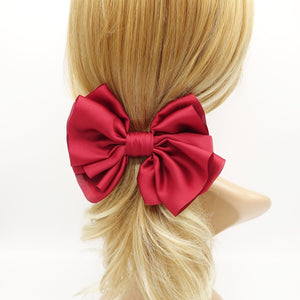 veryshine.com Barrette (Bow) Red wine satin pleated hair bow multi-layered Spring Summer basic hair bow for women