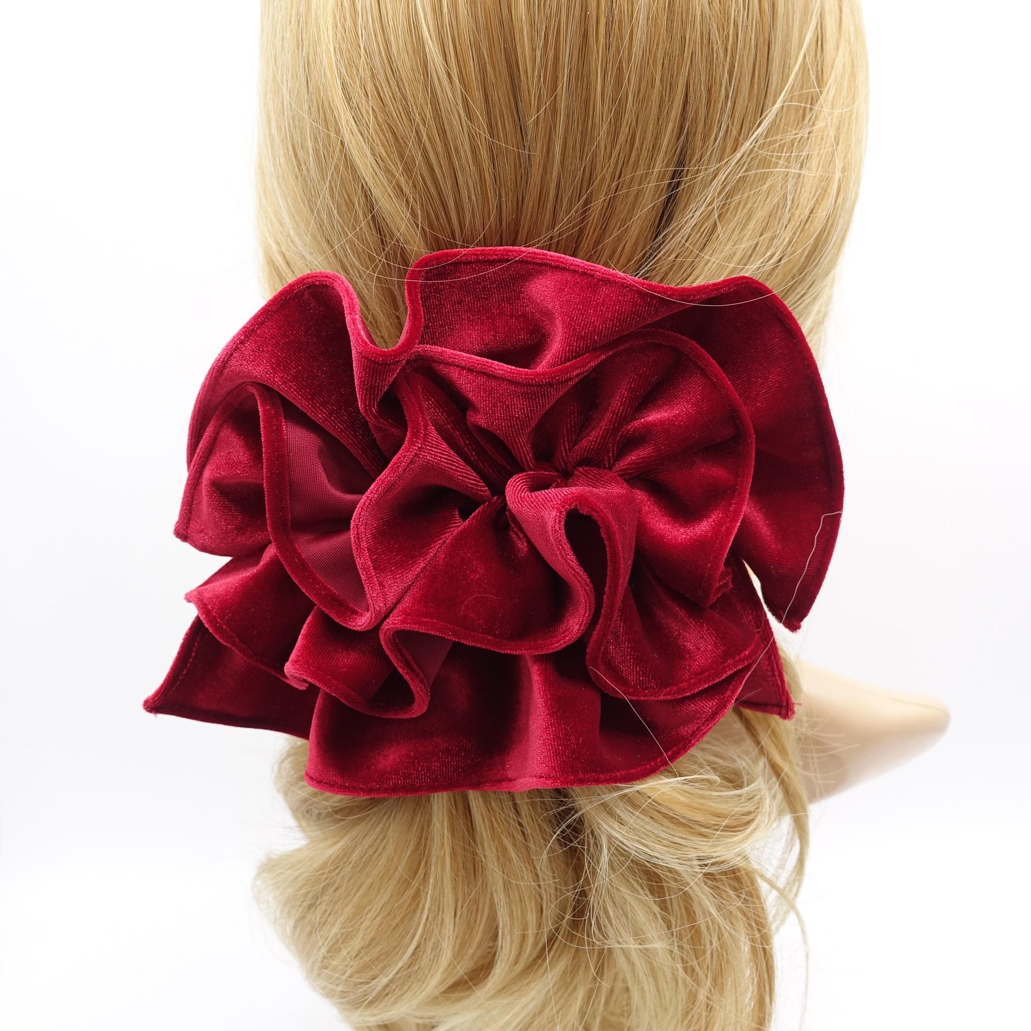 veryshine.com Barrette (Bow) Red wine velvet ruffle bow barrette for women