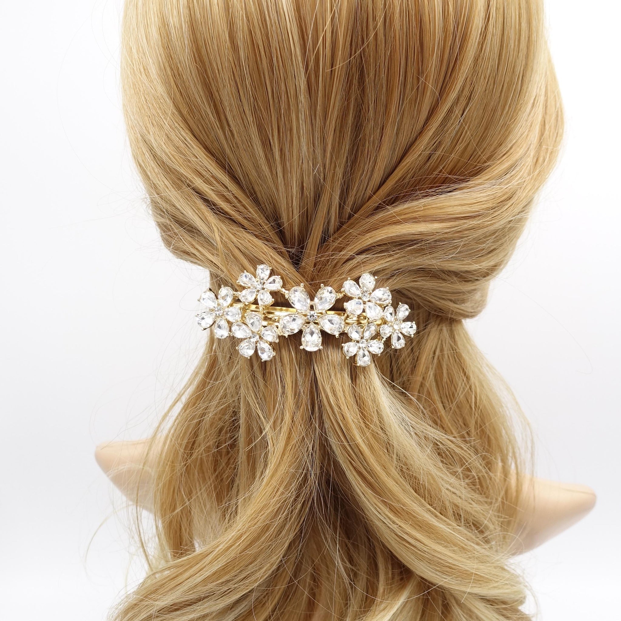 veryshine.com Barrette (Bow) rhinestone flower hair barrette, 7 flower hair barrette, bling hair barrette for women