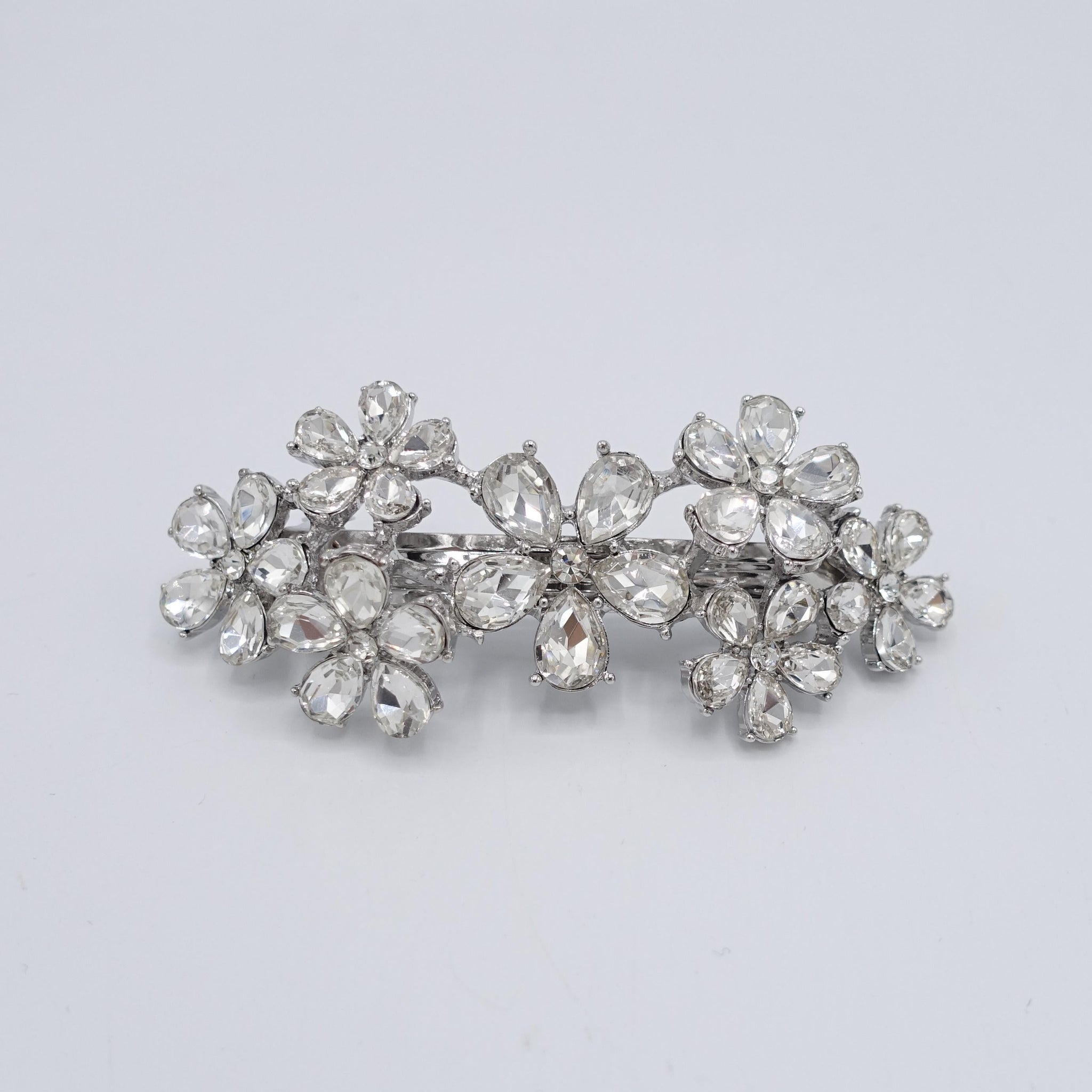 veryshine.com Barrette (Bow) Silver rhinestone flower hair barrette, 7 flower hair barrette, bling hair barrette for women
