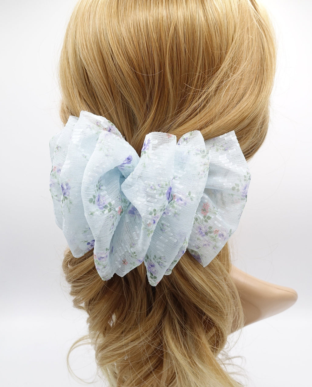 veryshine.com Barrette (Bow) Sky blue chiffon floral ruffle hair bow for women