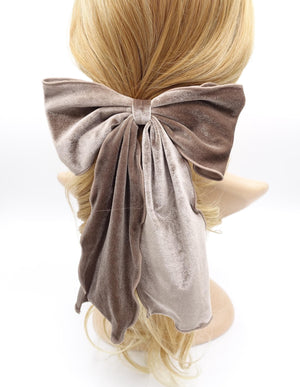 veryshine.com Barrette (Bow) Taupe velvet lettuce hem layered hair bow for women