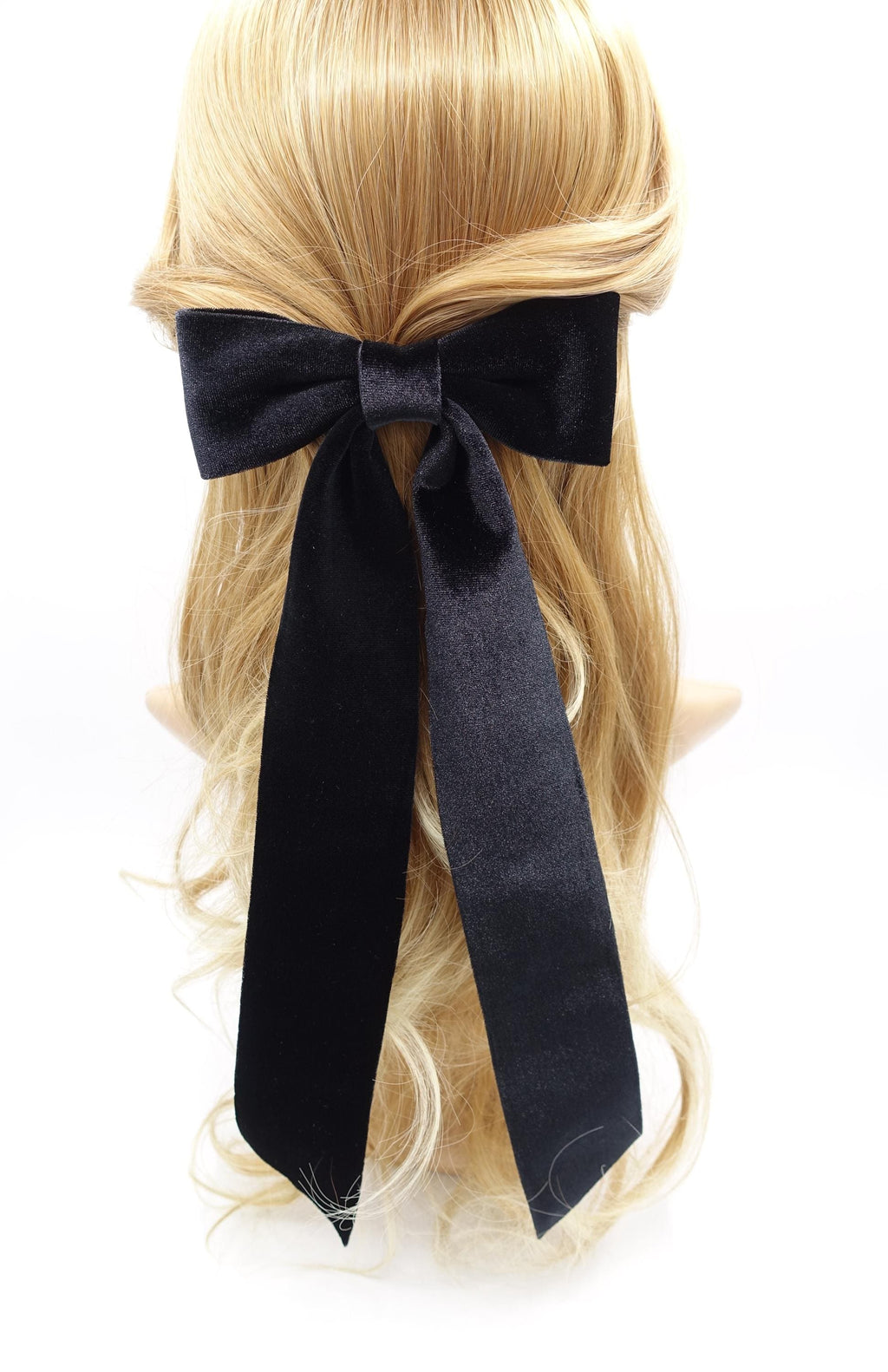 veryshine.com Barrette (Bow) velvet hair bow, long tail hair bow, pearl velvet bow for women