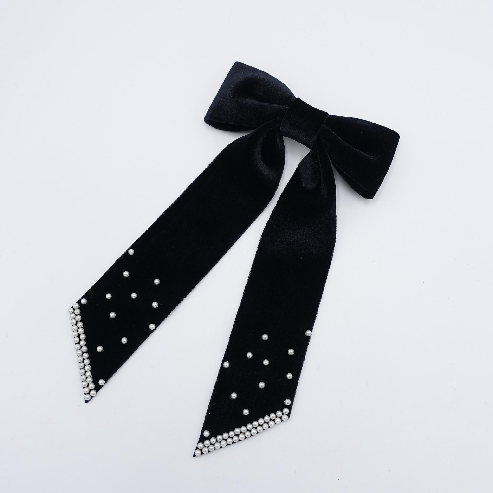 veryshine.com Barrette (Bow) velvet hair bow, long tail hair bow, pearl velvet bow for women