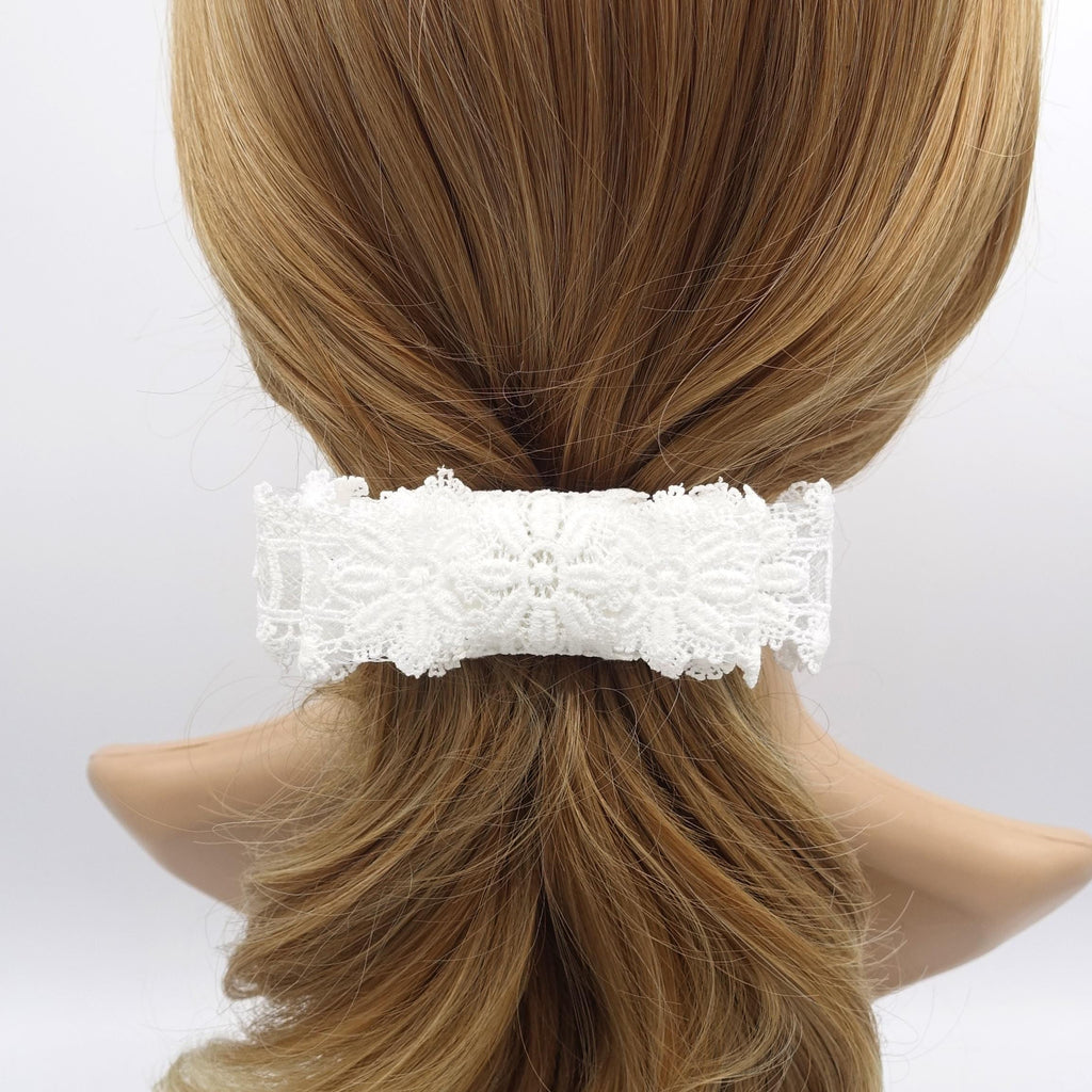 veryshine.com Barrette (Bow) White floral lace hair bow, flat hair bow  for women