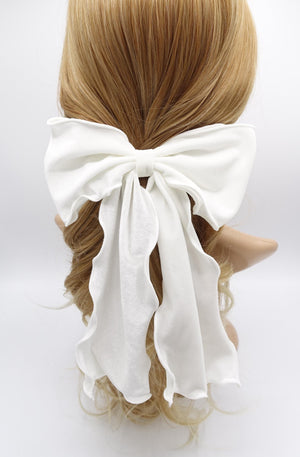 veryshine.com Barrette (Bow) White velvet lettuce hem layered hair bow for women