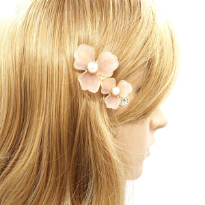 veryshine.com Bridal acc. 2 flowers peach pearl flower hair clip for women