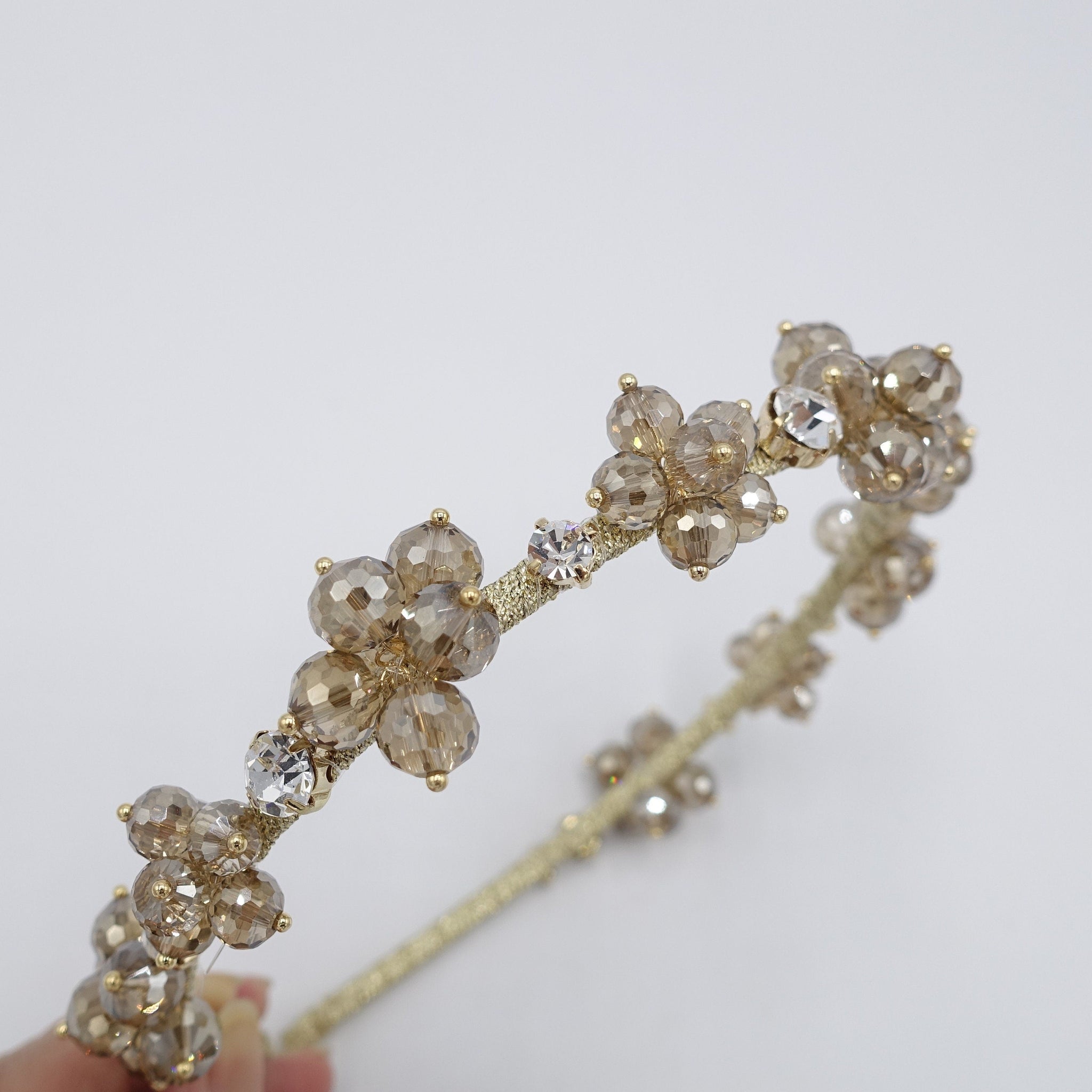 veryshine.com Bridal acc. Gold crystal bead flower headband, event headband for women