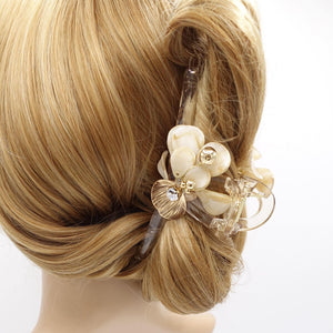 veryshine.com Hair Claw Beige flower hair claw, handmade hair claw, embellished hair claw for women