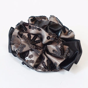 veryshine.com Hair Claw Beige Satin Flower Bow Luxury Spangle Mesh Wrap Sequin spangle decorative  Hair Jaw Claw Clip