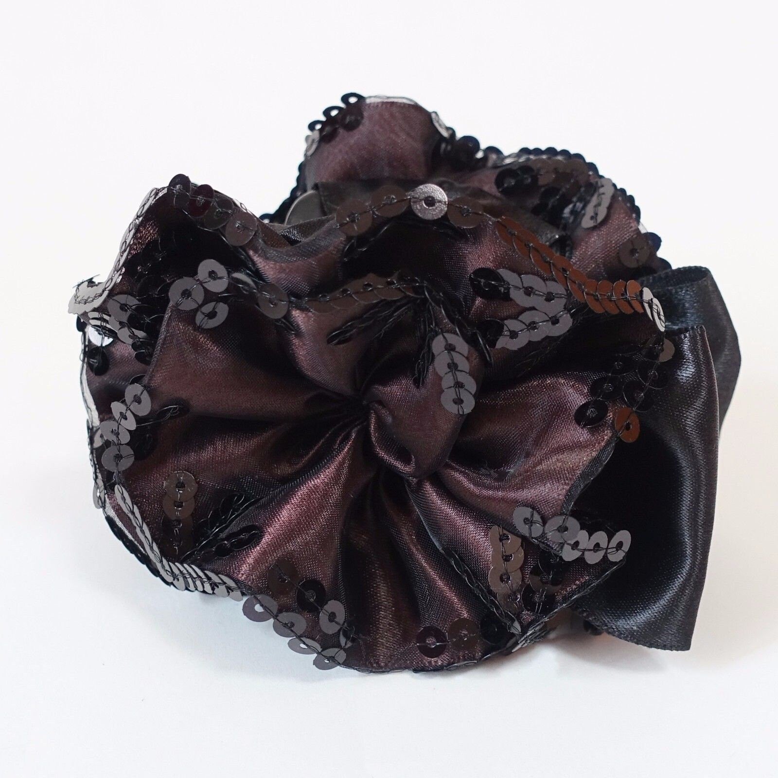 veryshine.com Hair Claw Brown Satin Flower Bow Luxury Spangle Mesh Wrap Sequin spangle decorative  Hair Jaw Claw Clip