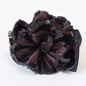 veryshine.com Hair Claw Brown Satin Flower Bow Luxury Spangle Mesh Wrap Sequin spangle decorative  Hair Jaw Claw Clip