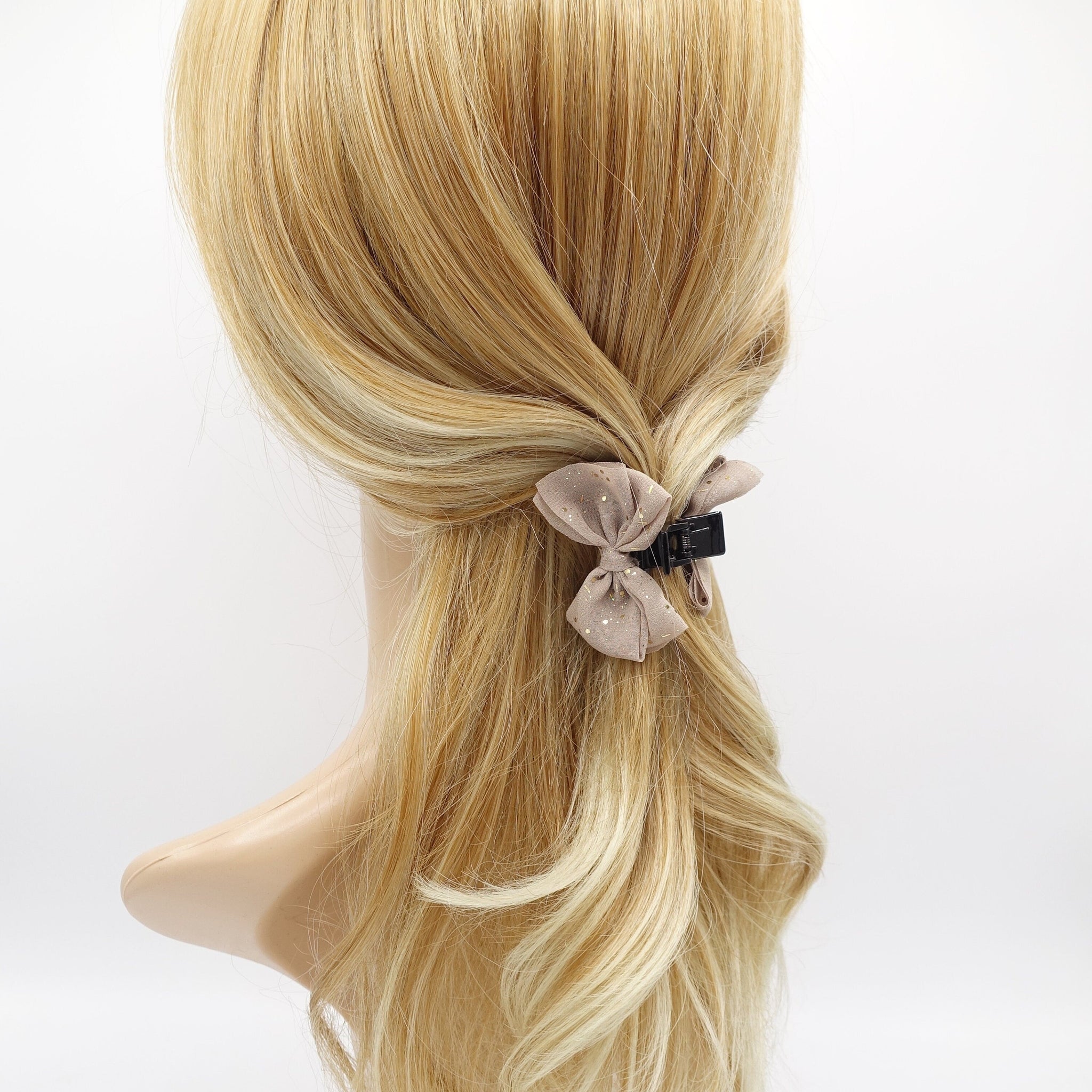 veryshine.com Hair Claw Mocca beige mini bow claw, chiffon bow claw, small hair claw