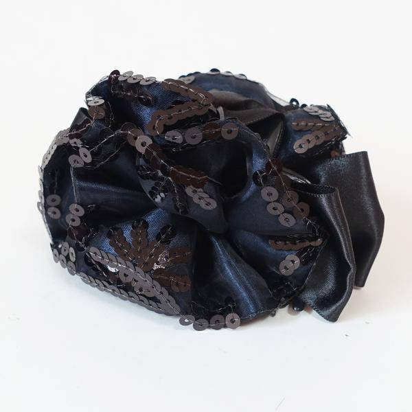 veryshine.com Hair Claw Navy Satin Flower Bow Luxury Spangle Mesh Wrap Sequin spangle decorative  Hair Jaw Claw Clip