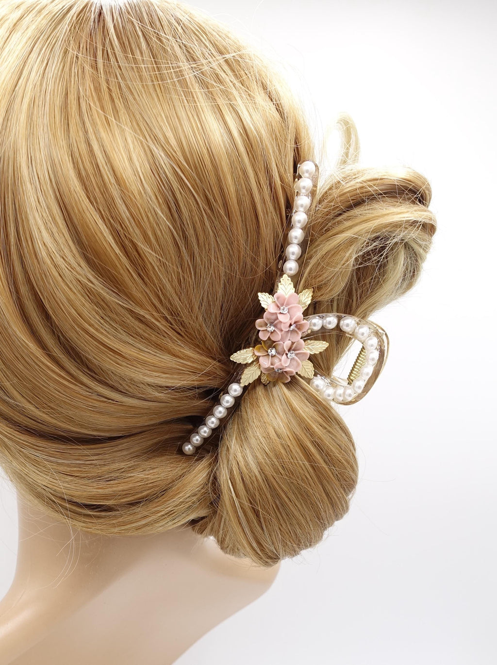 veryshine.com Hair Claw Pink pearl hair claw, petal hair claw, flower hair claw for occasion