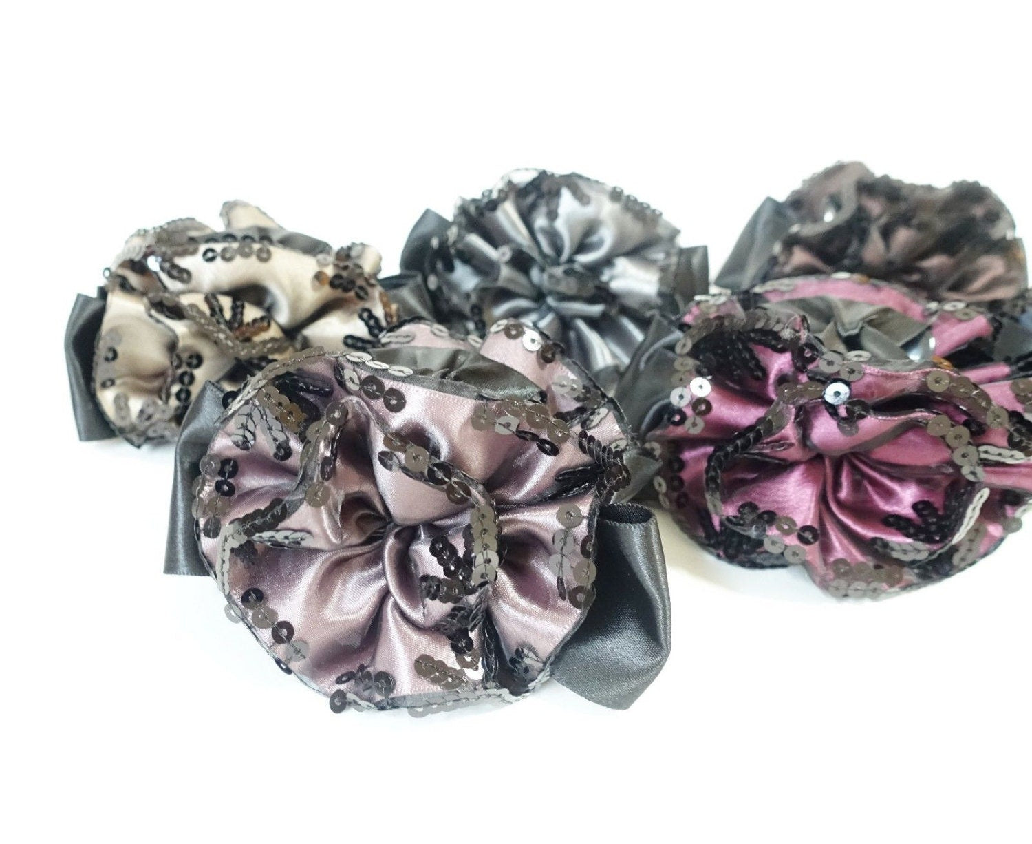 veryshine.com Hair Claw Pink Satin Flower Bow Luxury Spangle Mesh Wrap Sequin spangle decorative  Hair Jaw Claw Clip